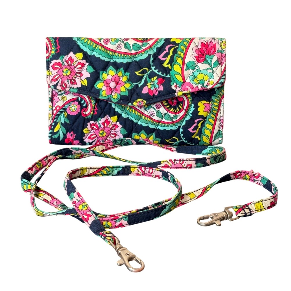 Vera Bradley Crossbody Wallet Womens OS‎ Navy Pink Good Quilted Paisley Floral - Picture 3 of 9